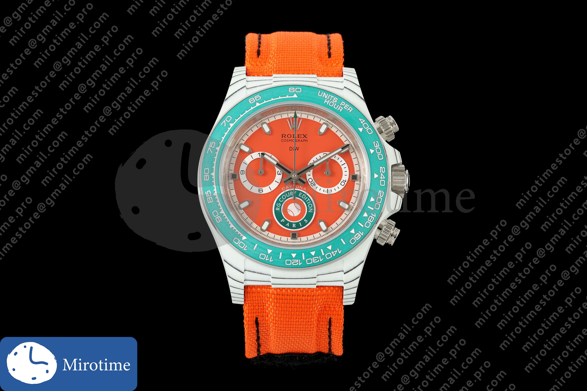 Daytona DIW White Carbon DIWF Best Edition Blue Dial Green Bezel on Orange Nylon Strap SH4130