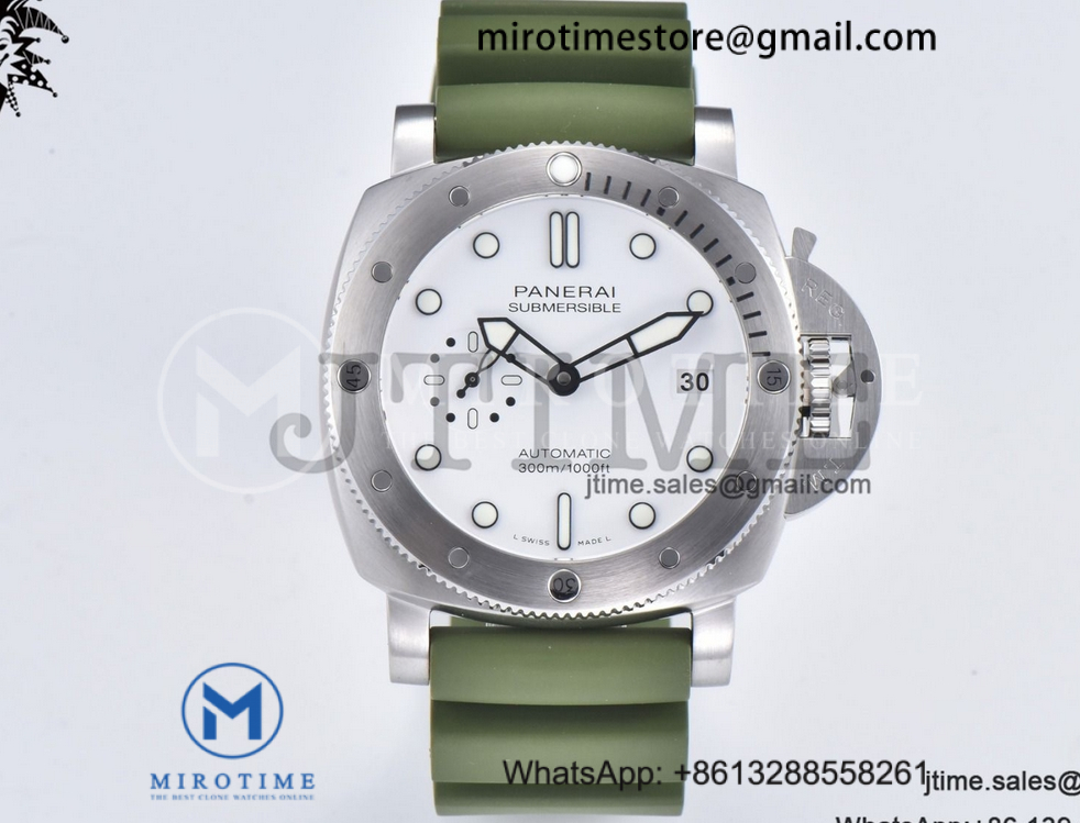 PAM1226 Submersible Quaranta 44mm SS VSF 1:1 Best Edition White Dial on Green Rubber Strap P9010