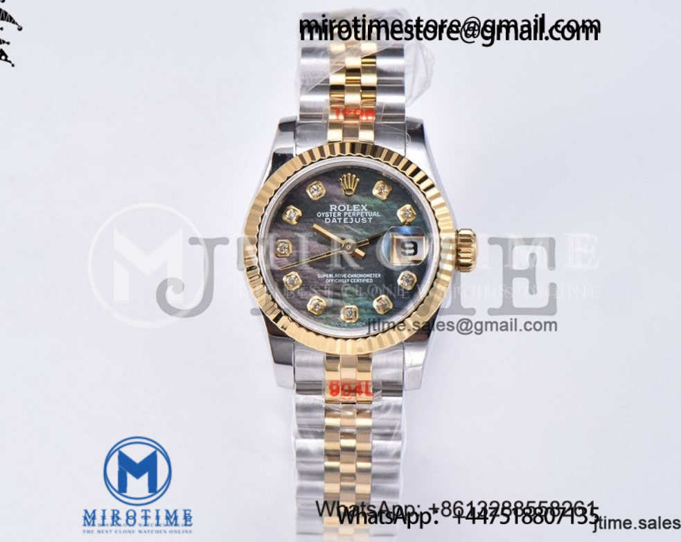Ladies Datejust 26mm YG Plated 904L Steel GMF Best Edition Gray MOP Dial Diamond Markers on Jubilee Bracelet A2671