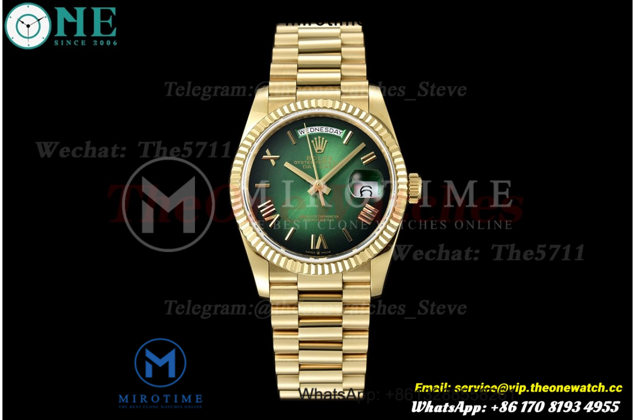 DayDate 128238 36mm YG/YG Green/Rmn QF V3 VR3255(Gain Weight)