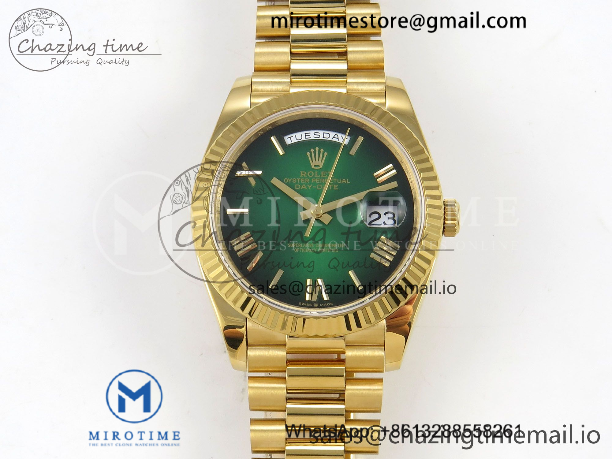 Day Date 40 YG 228238 QF 1:1 Best Edition Green Ombre Roman Dial on President Bracelet VR3255 V8 (190g)