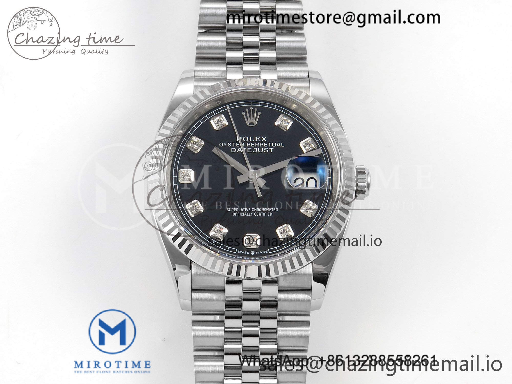 DateJust 36 126334 904L SS Clean Plus 1:1 Best Edition Black Diamonds Dial on Jubilee Bracelet DD3235