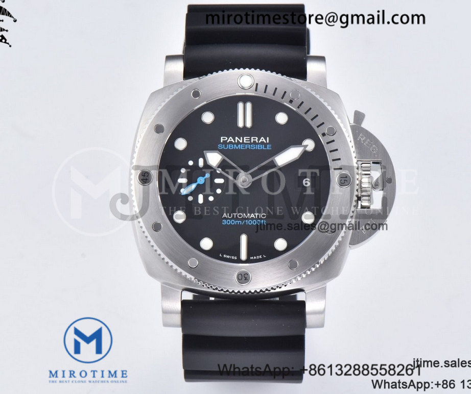 PAM 1229 Submersible Quaranta 44mm SS VSF 1:1 Best Edition Black Dial on Rubber Strap P9010