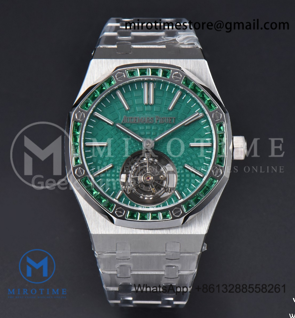Royal Oak Tourbillon 41mm R8F Diamond Bezel Green Dial SS Bracelet Flying Tourb V2