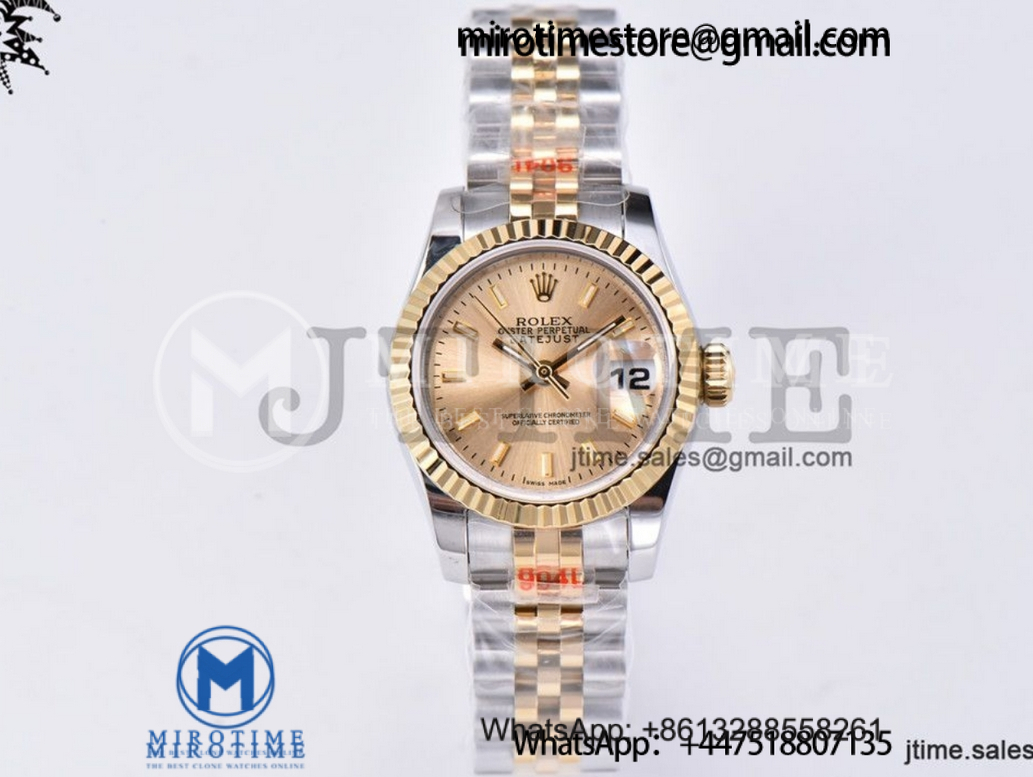 Ladies Datejust 26mm YG Plated 904L Steel GMF Best Edition YG Dial Stick Markers on Jubilee Bracelet A2671