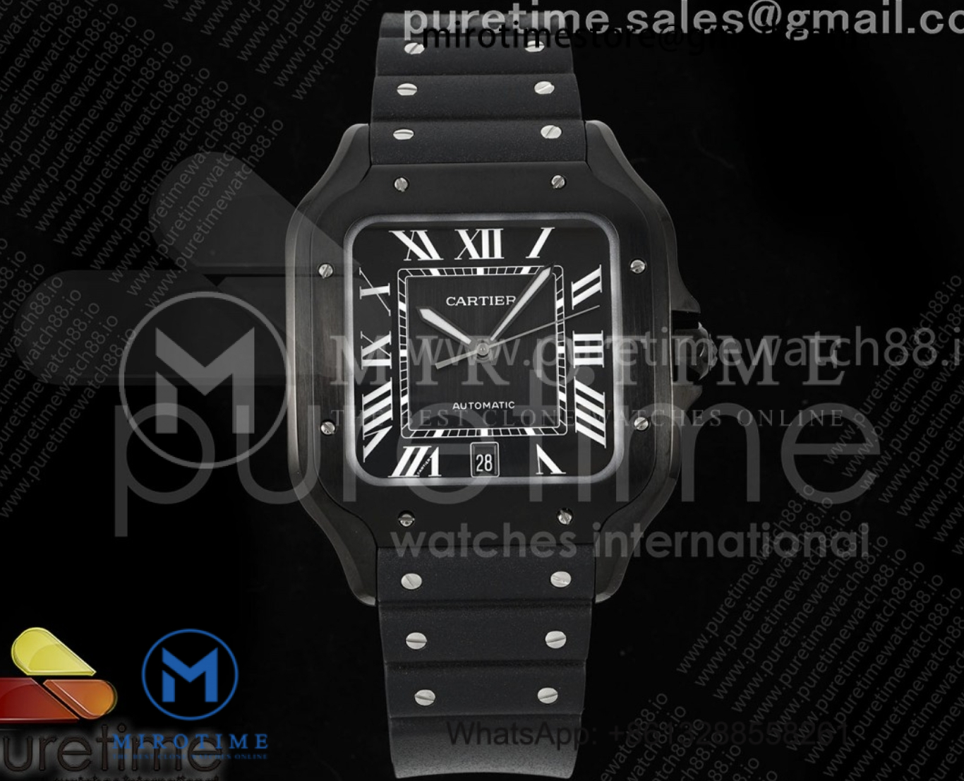 Santos de Cartier 40mm BVF 1:1 Best Edition Black Dial on Black Rubber Strap MIYOTA 9015