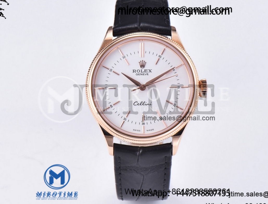 Cellini 50505 RG GMF 1:1 Best Edition White Dial Stick Markers on Black Leather Strap SA3132