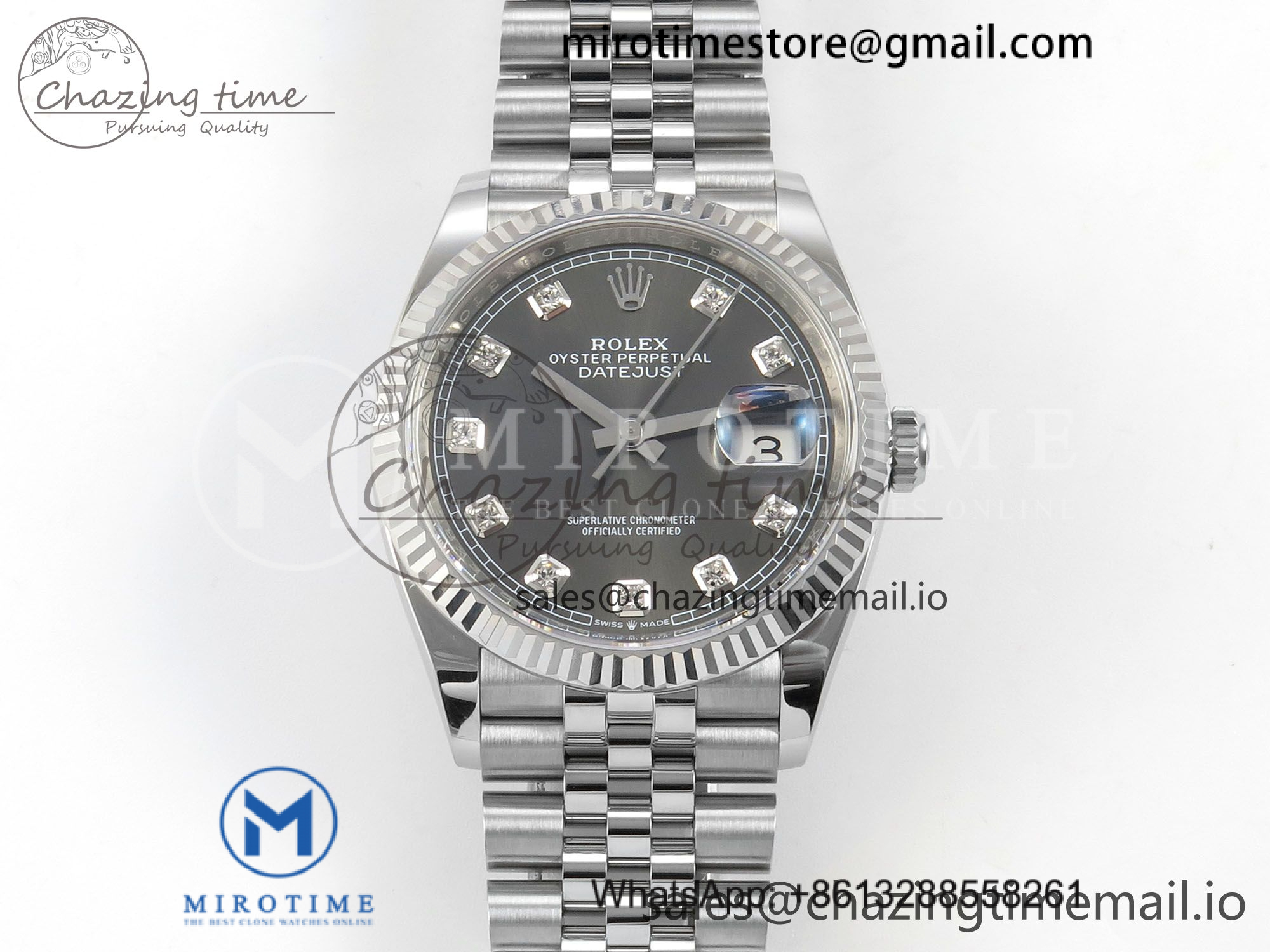DateJust 36 126334 904L SS Clean Plus 1:1 Best Edition Gray Diamonds Dial on Jubilee Bracelet DD3235