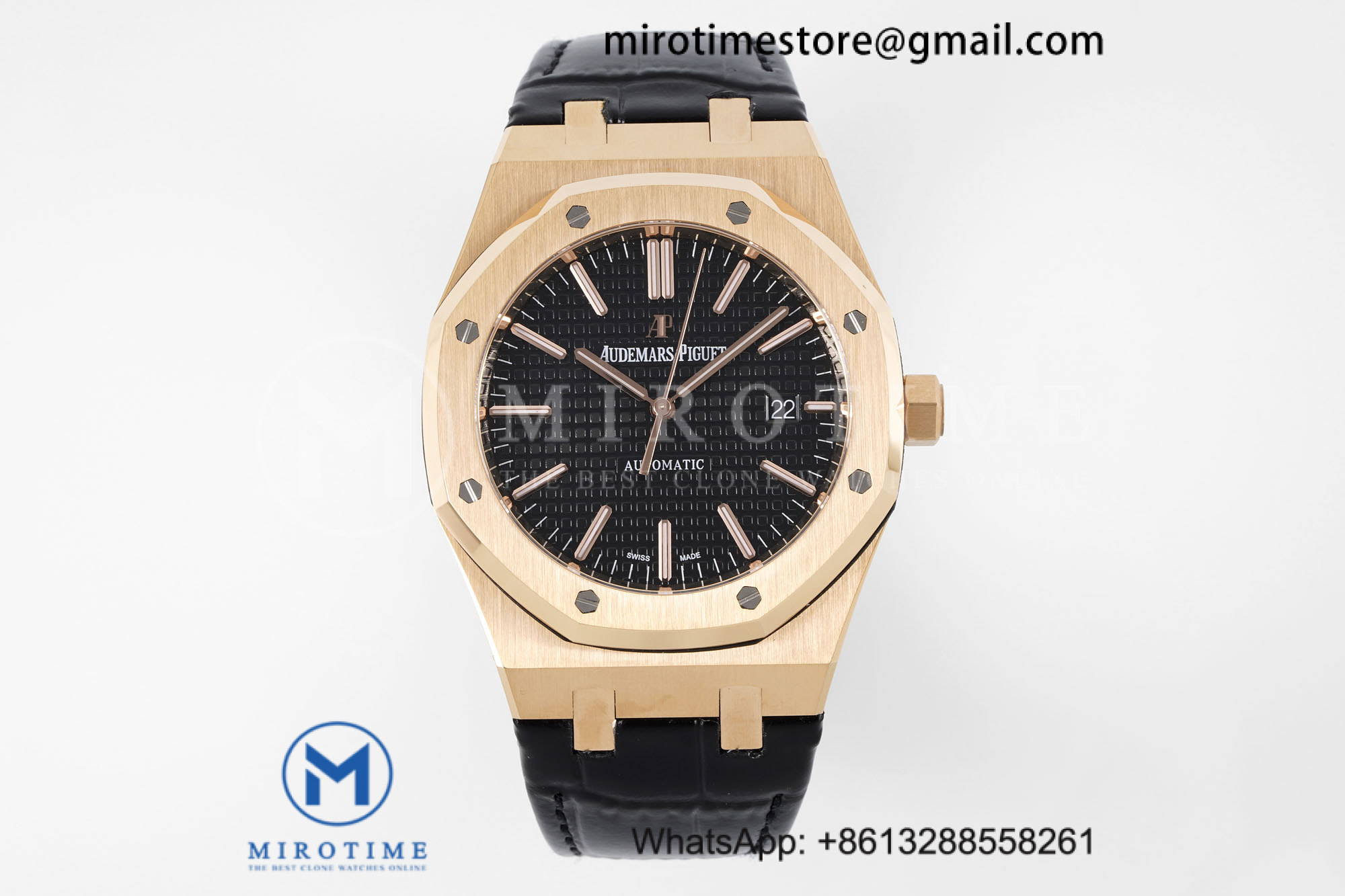 Royal Oak 41mm 15400 RG APSF 1:1 Best Edition Black Dial on Black Leather Strap SA3120 Super Clone V2(Tungsten Heavy Version)