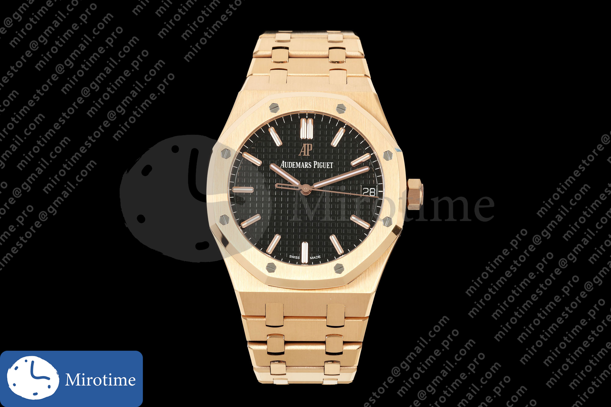 Royal Oak 41mm 15500 RG ZF 1:1 Best Edition Black Textured Dial on RG Bracelet SA4302 Super Clone V3