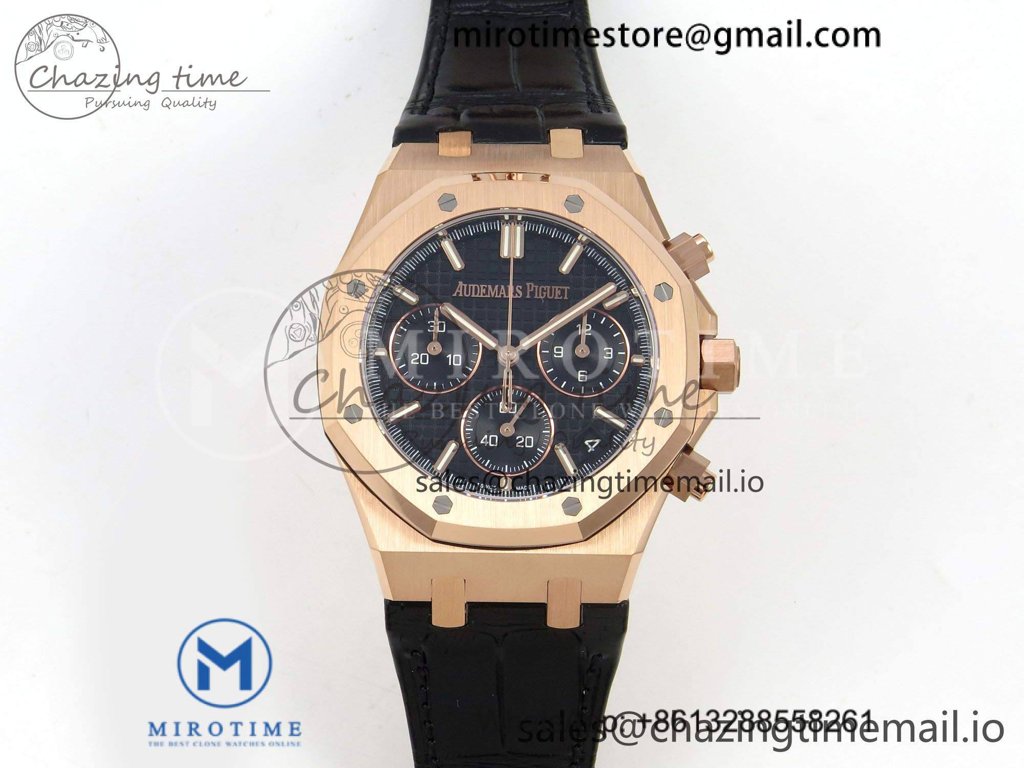 Royal Oak Chrono 26240 RG DDF 1:1 Best Edition Black Dial on Black Leather Strap DD4401 Super Clone Gain Weight (SW Dial)
