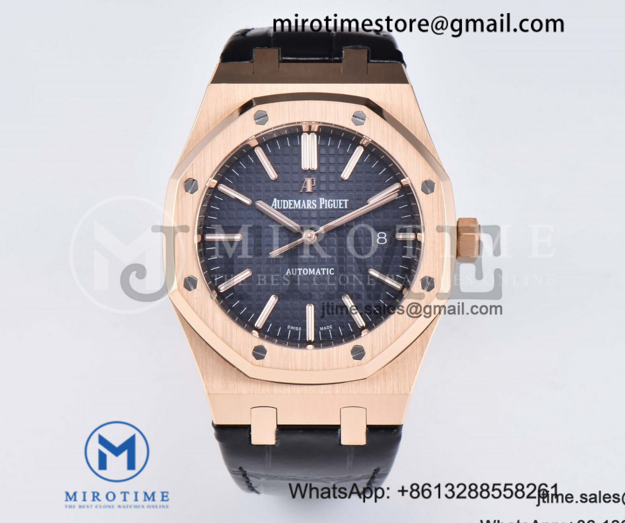 Royal Oak 41mm 15400 RG APSF 1:1 Best Edition Blue Dial on Black Leather Strap SA3120 Super Clone V4(Tungsten Heavy Version)