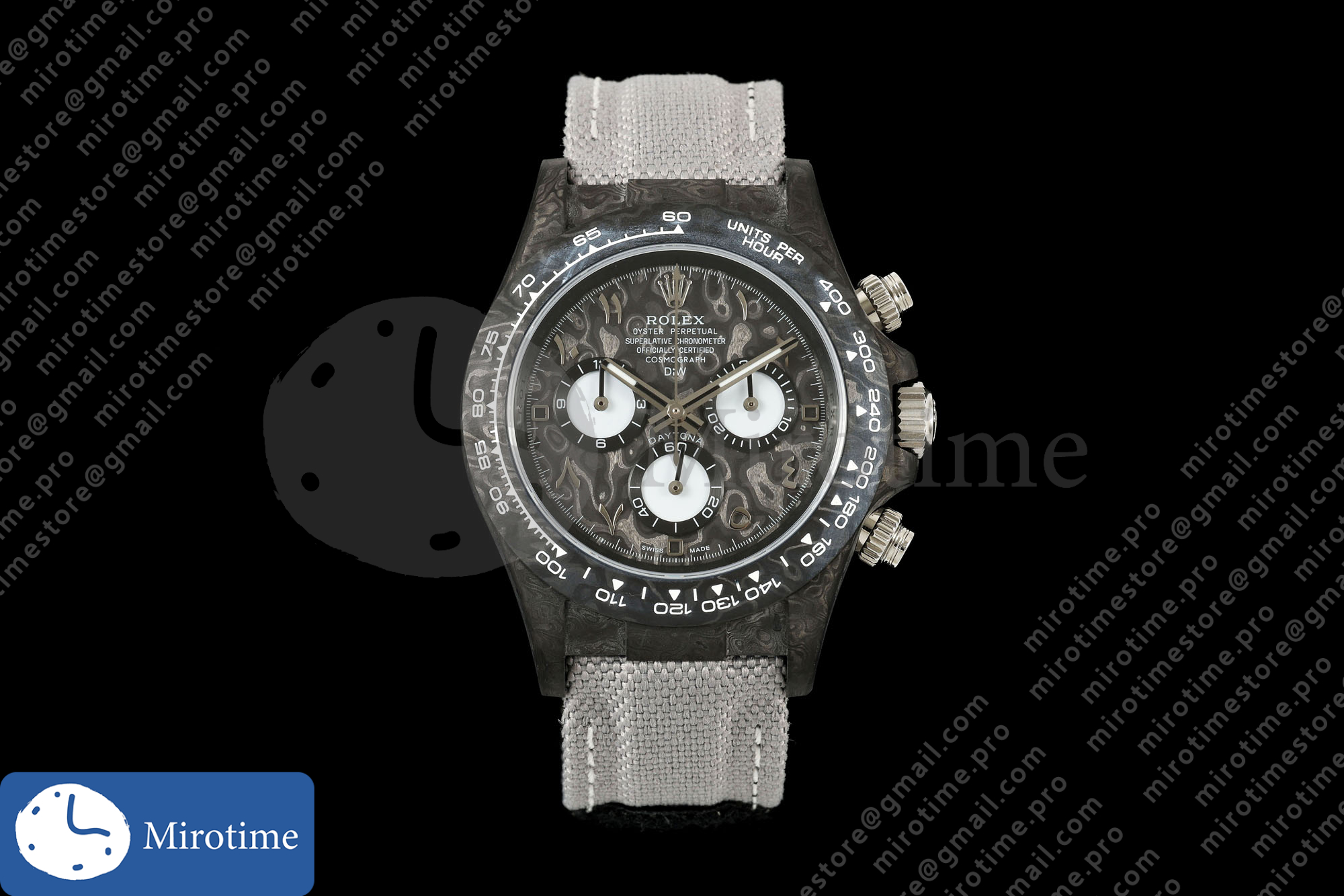 Daytona DIW Black Carbon DIWF Best Edition Carbon Arabic Dial Black Bezel on Gray Nylon Strap SH4130