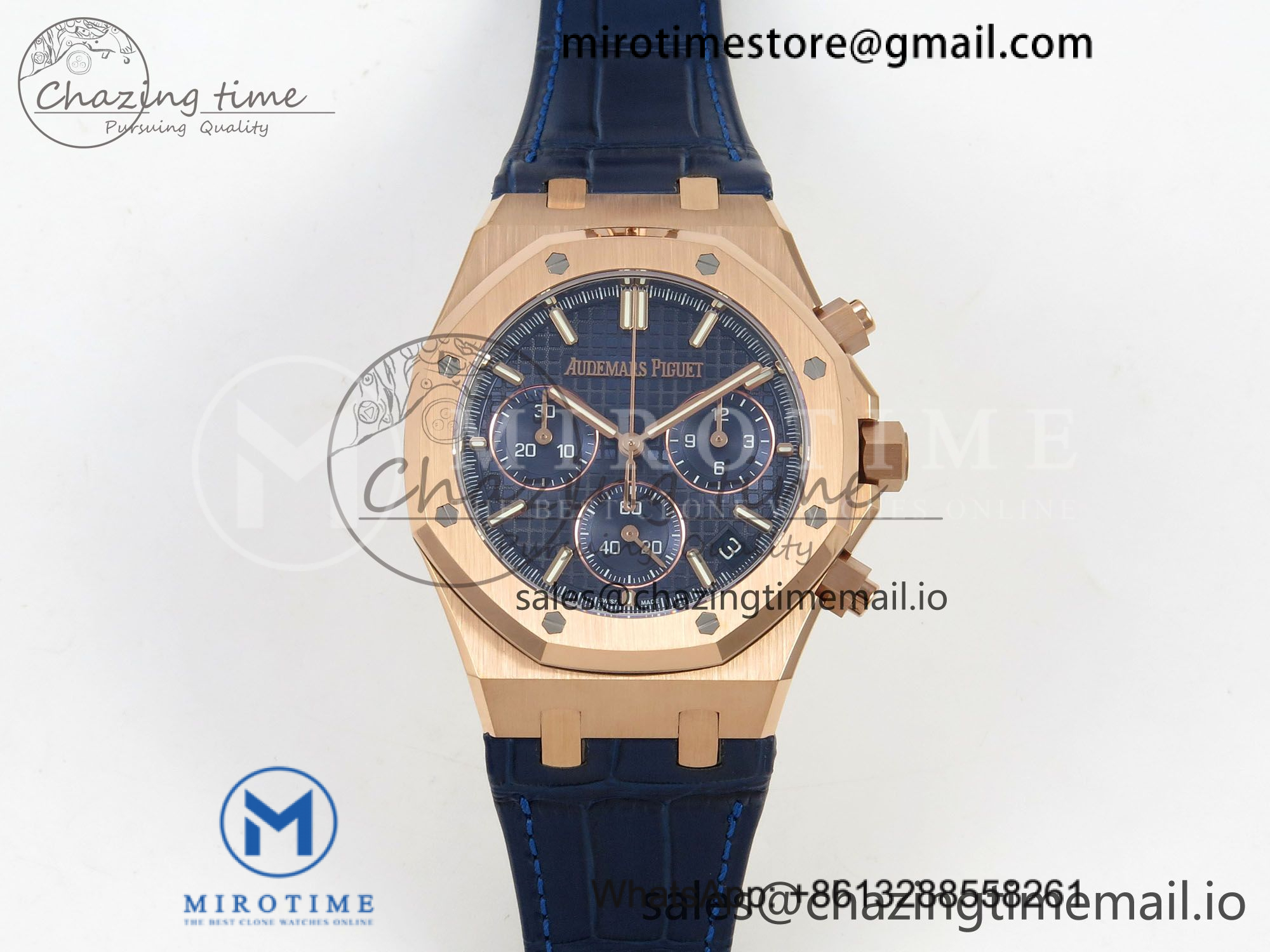 Royal Oak Chrono 26240 RG DDF 1:1 Best Edition Blue Dial on Blue Leather Strap DD4401 Super Clone Gain Weight (SW Dial)