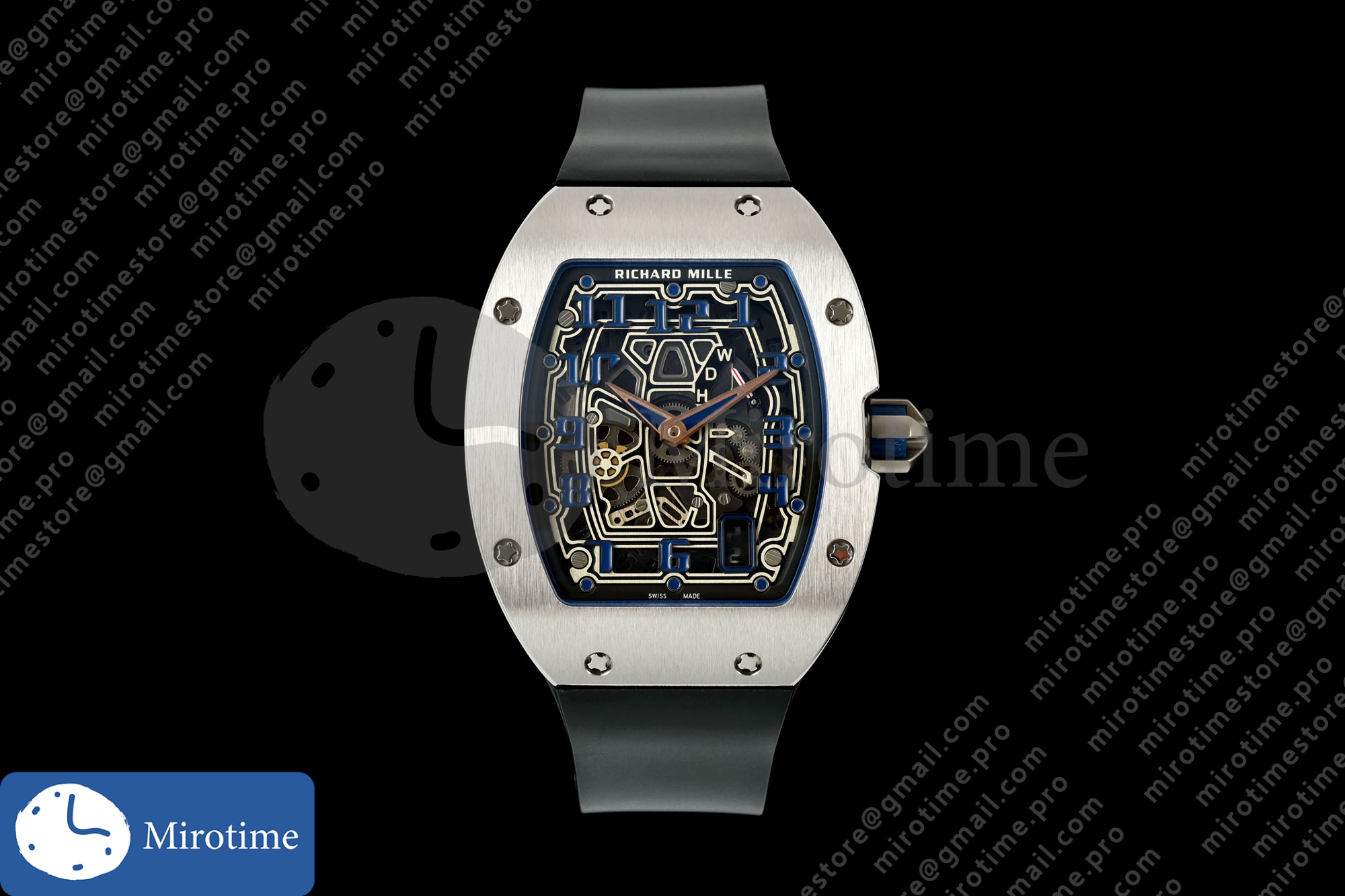 AVF RM67-01 SS Blue Skeleton Dial on Black Rubber Strap CRMA6 Clone