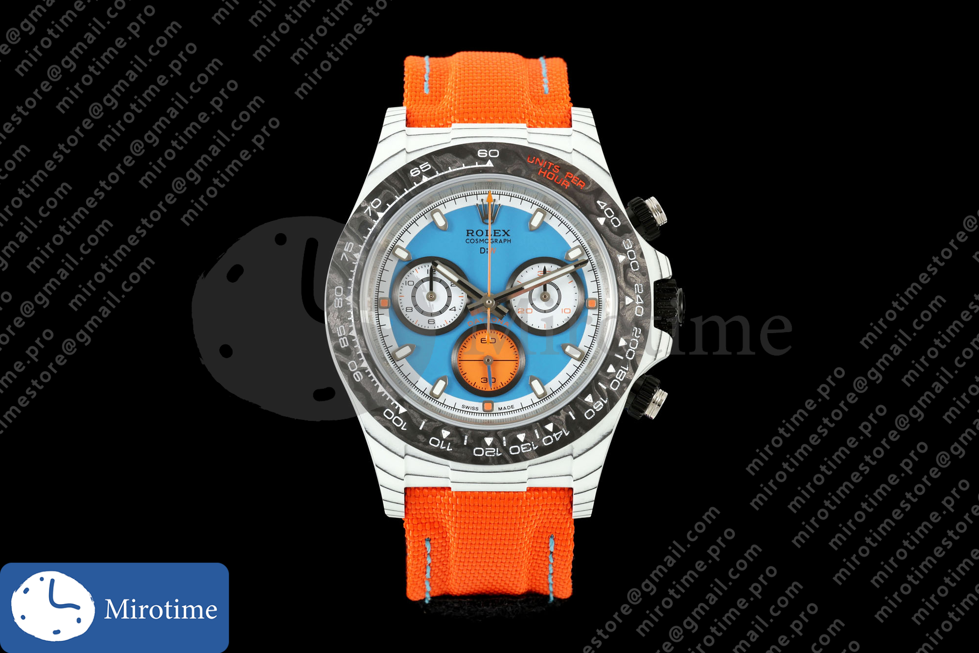 Daytona DIW White Carbon DIWF Best Edition Blue Dial Black Bezel on Orange Nylon Strap SH4130