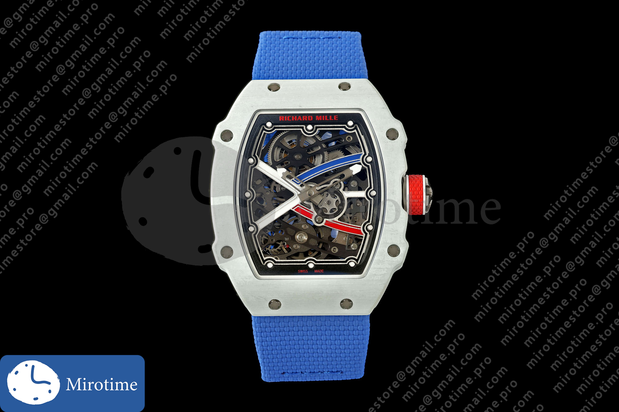 Umi Maker’s RM67-02 White NTPT France Blue/Red/White Skeleton Dial on Nylon strap CRMA7 Clone V2