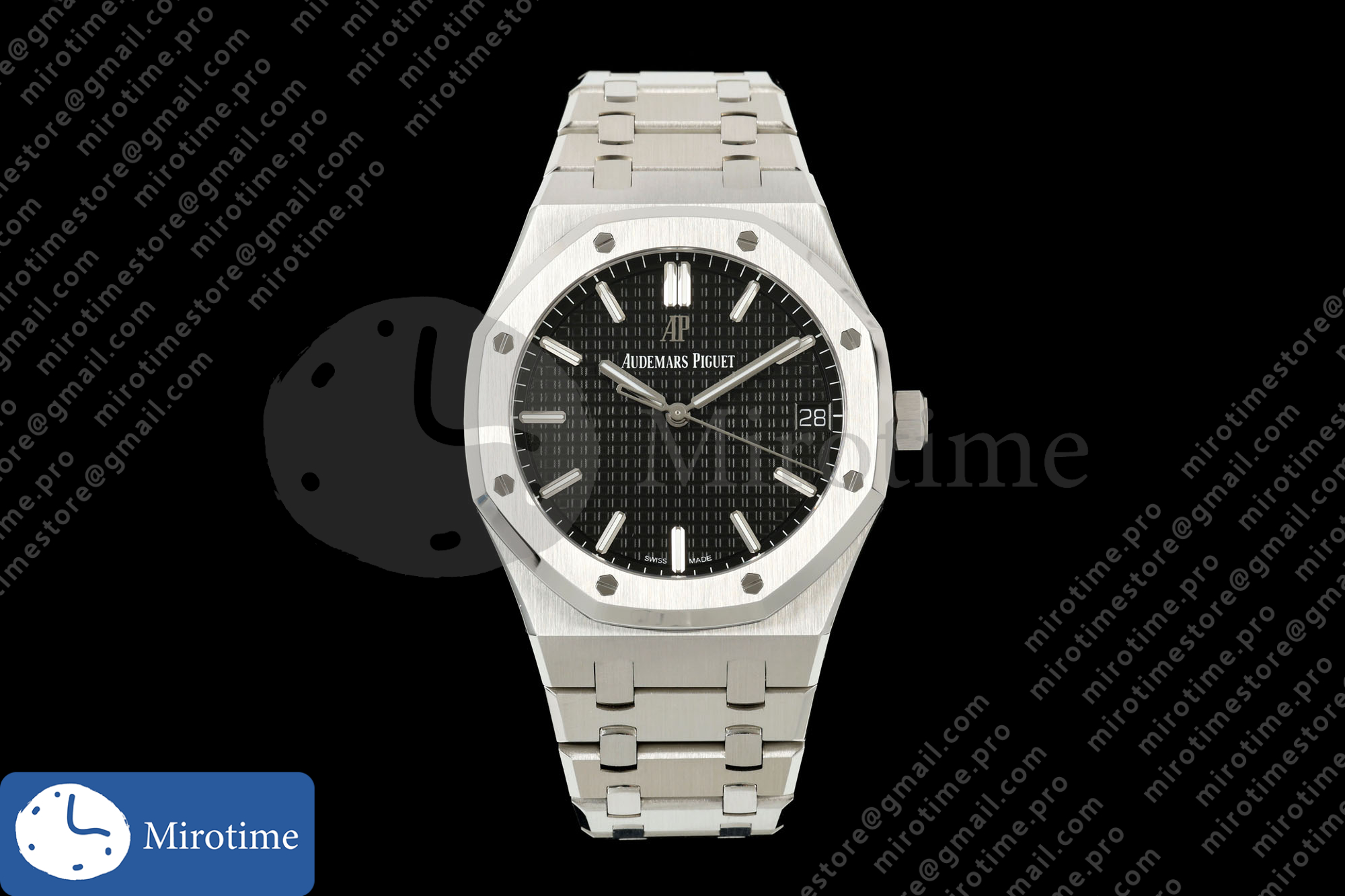 Royal Oak 41mm 15500 SS ZF 1:1 Best Edition Black Textured Dial on SS Bracelet SA4302 Super Clone V4 (Free Sprung)