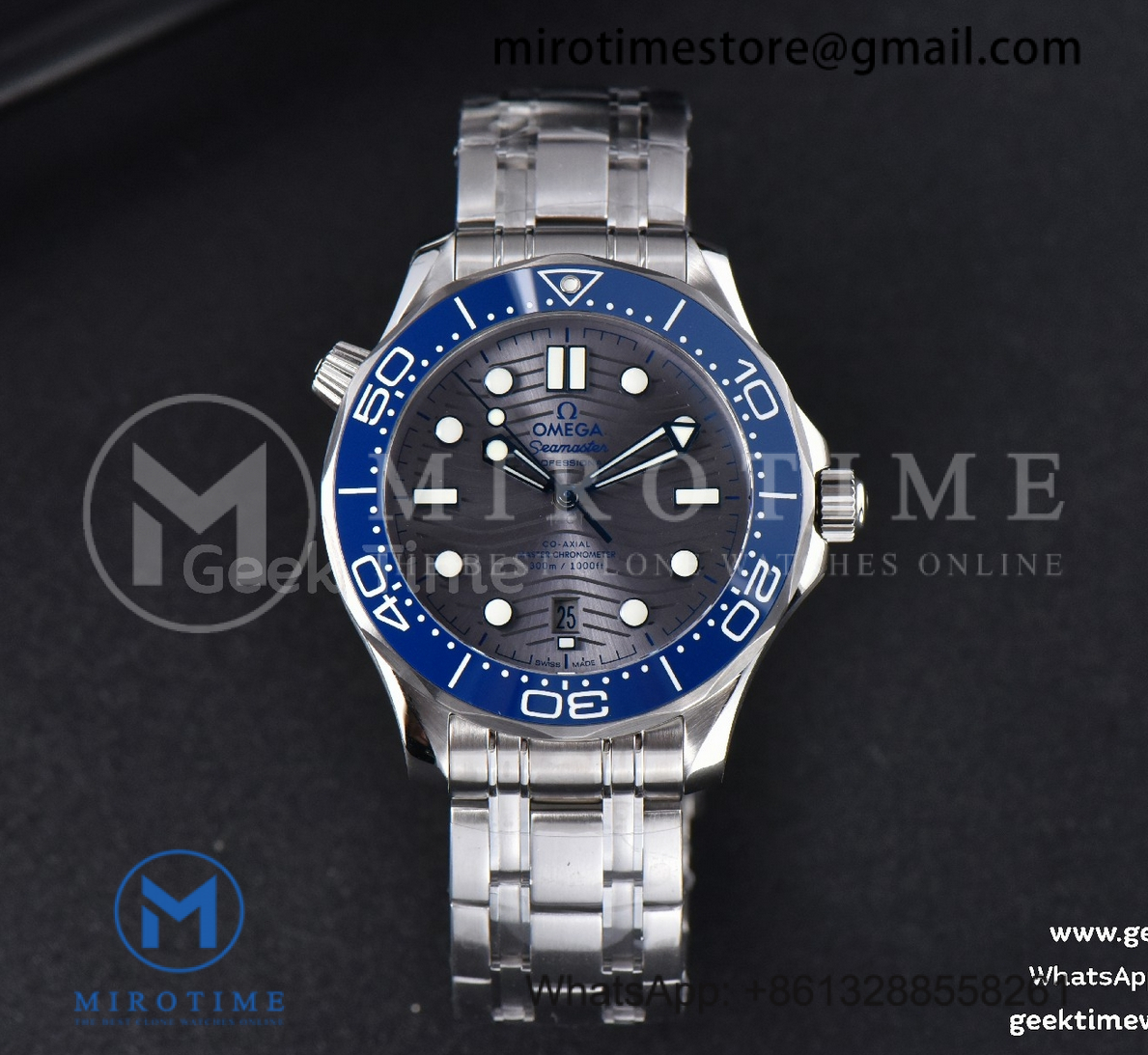 Seamaster Diver 300M VSF 1:1 Best Edition Blue Ceramic Gray Dial on SS Bracelet A8800 V2 (Black Balance Wheel)