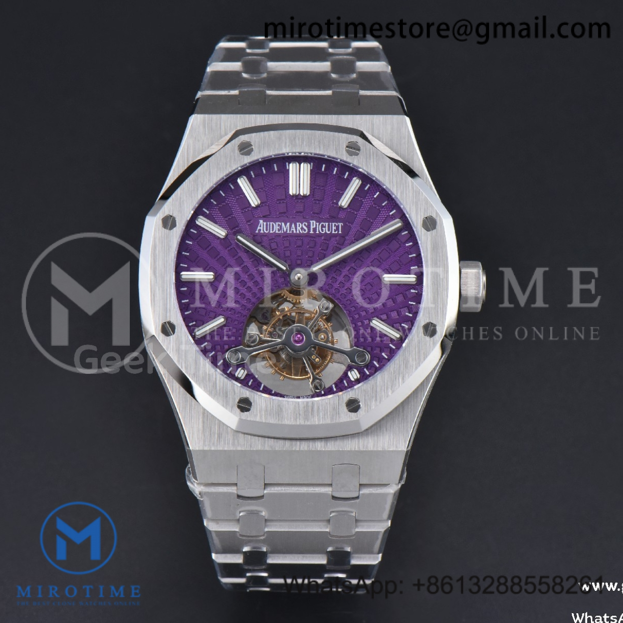 Royal Oak Tourbillon 41mm R8F SS Purple Dial SS Bracelet Flying Tourb V2