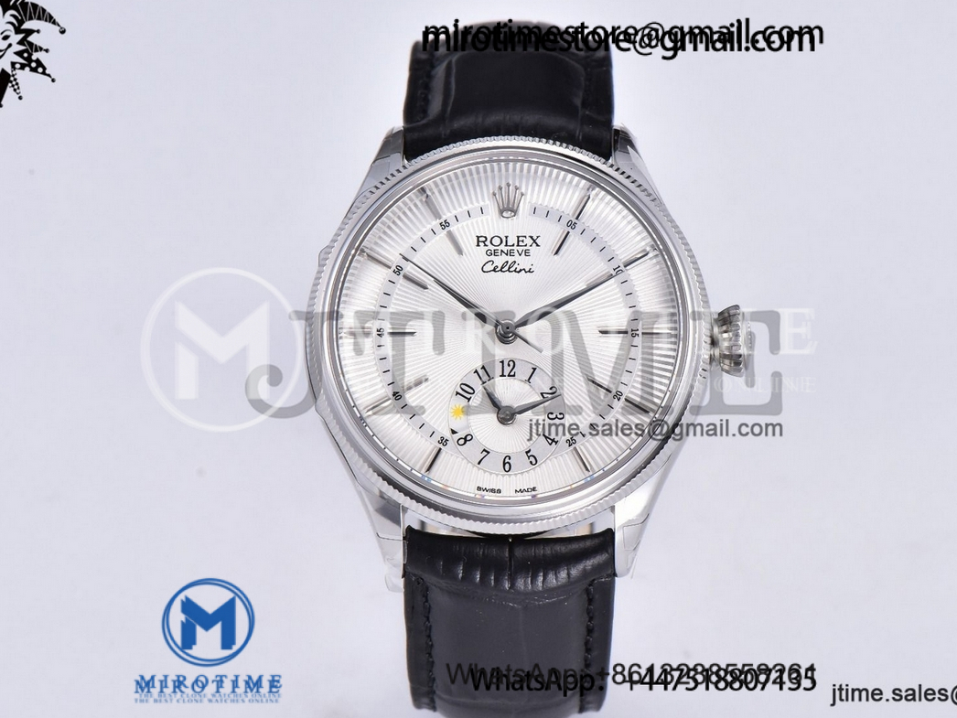 Cellini 50529 Dual Time KZF 1:1 SS Best Edition White Dial on Black Leather Strap Asia 23J