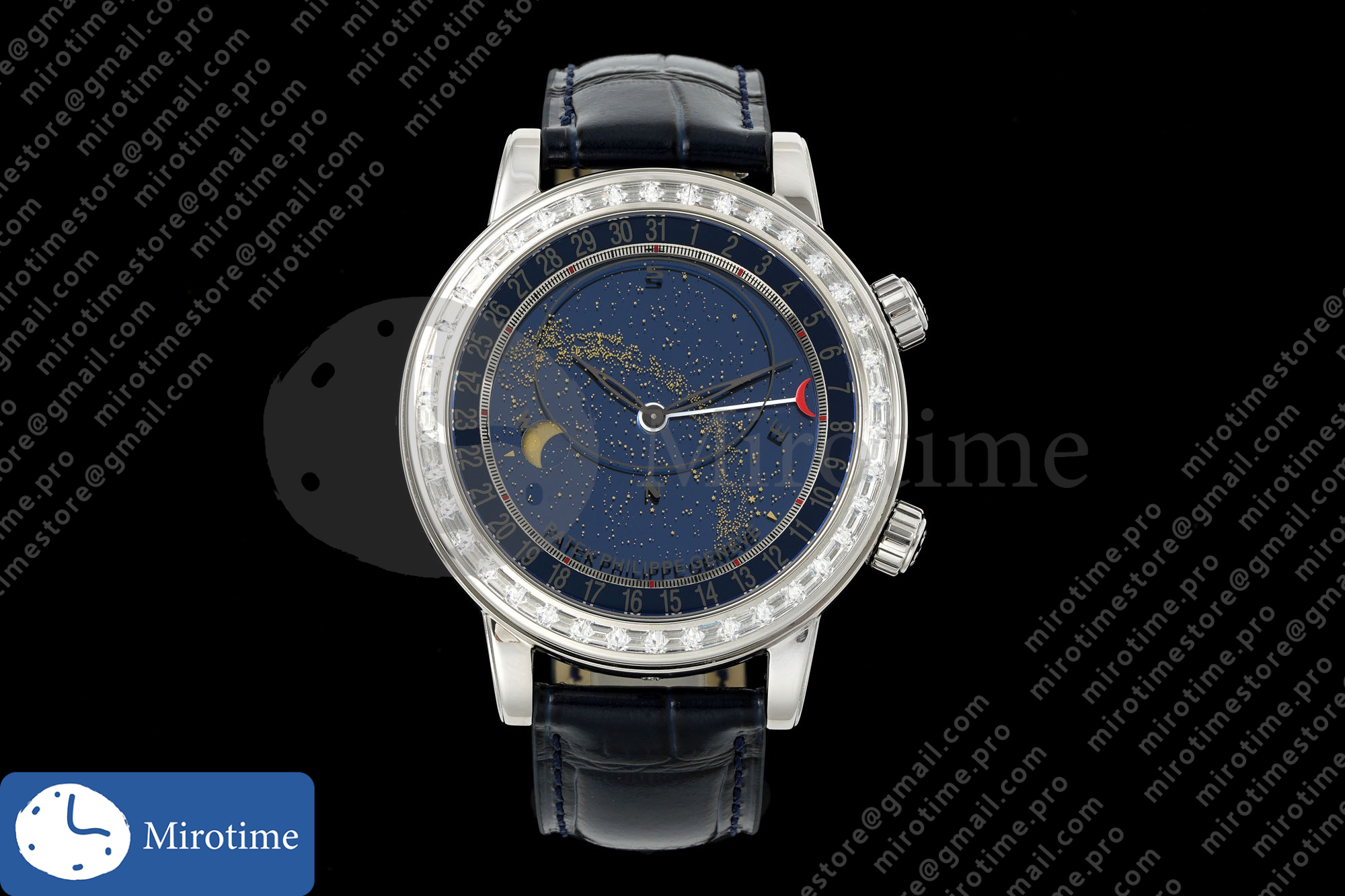 Grand Complications 6102 SS Diamonds Bezel PPF 1:1 Best Edition Blue Dial on Blue Leather Strap SA240 Super Clone