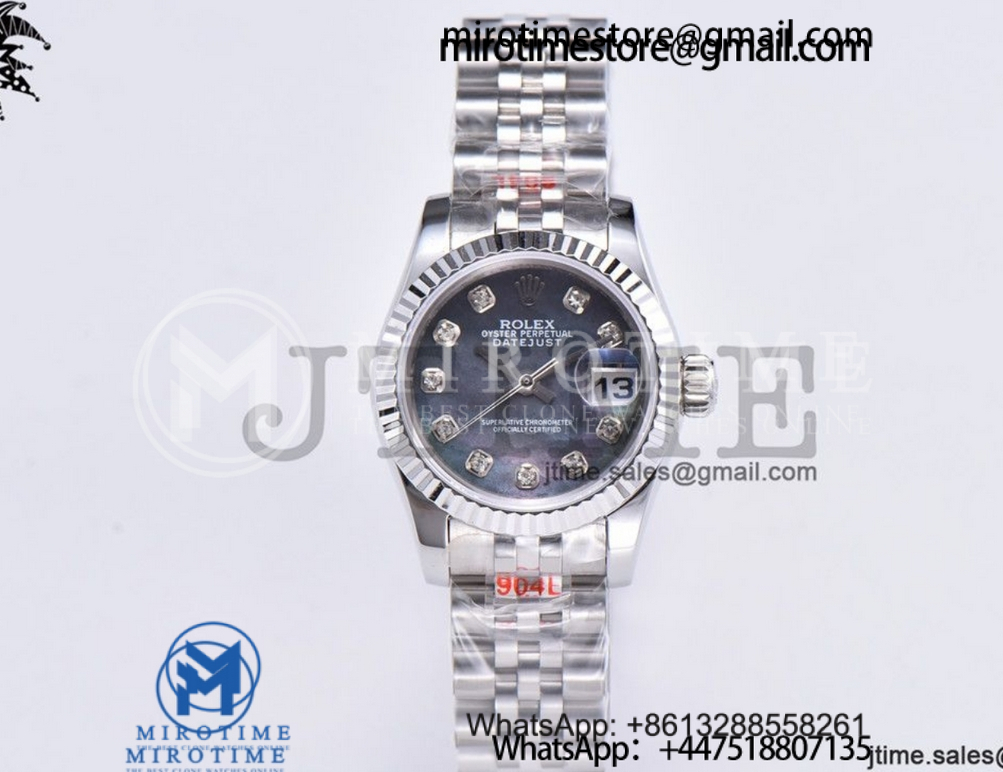 Ladies Datejust 26mm Fluted Bezel 904L Steel GMF Best Edition Gray MOP Dial Diamond Markers on Jubilee Bracelet A2671