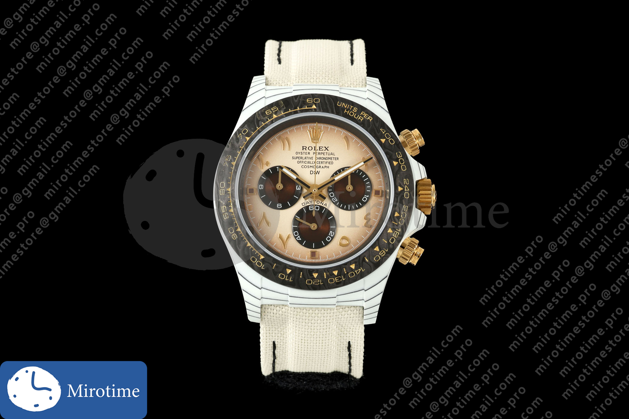 Daytona DIW White Carbon DIWF Best Edition Brown Arabic Dial Black Bezel on Cream Nylon Strap SH4130