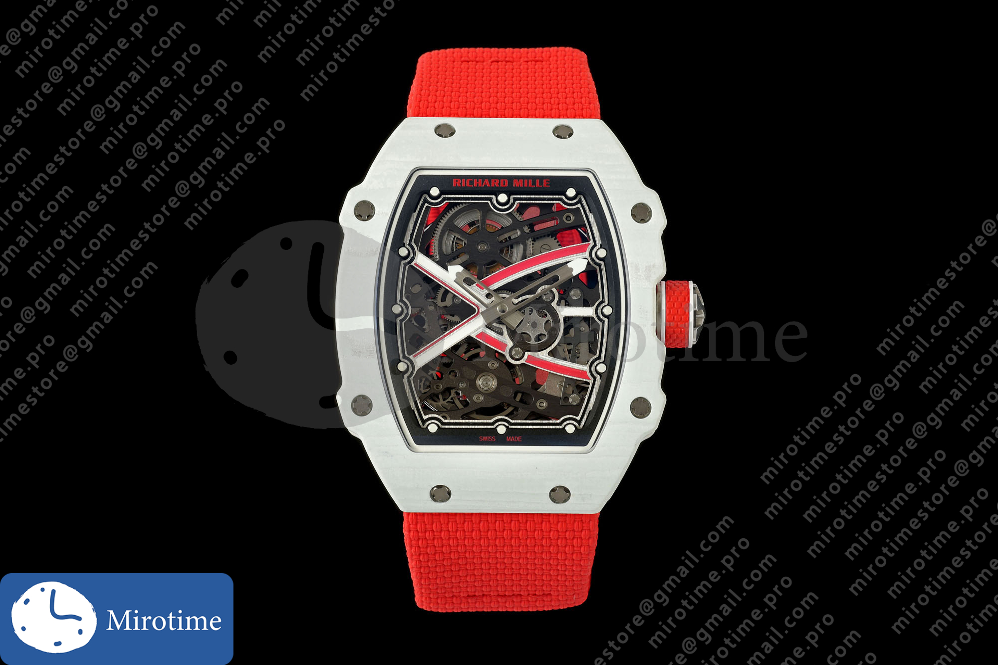 Umi Maker’s RM67-02 White NTPT Charles Red/White Skeleton Dial on Nylon strap CRMA7 Clone V2