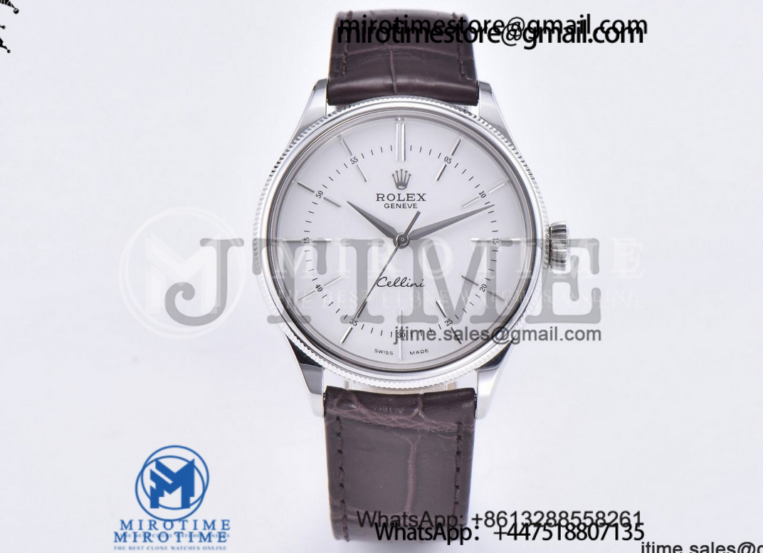 Cellini 50509 SS GMF 1:1 Best Edition White Dial Big Crown on Brown Leather Strap SA3132