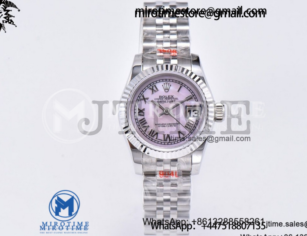 Ladies Datejust 26mm Fluted Bezel 904L Steel GMF Best Edition Pink MOP Dial Roman Markers on Jubilee Bracelet A2671