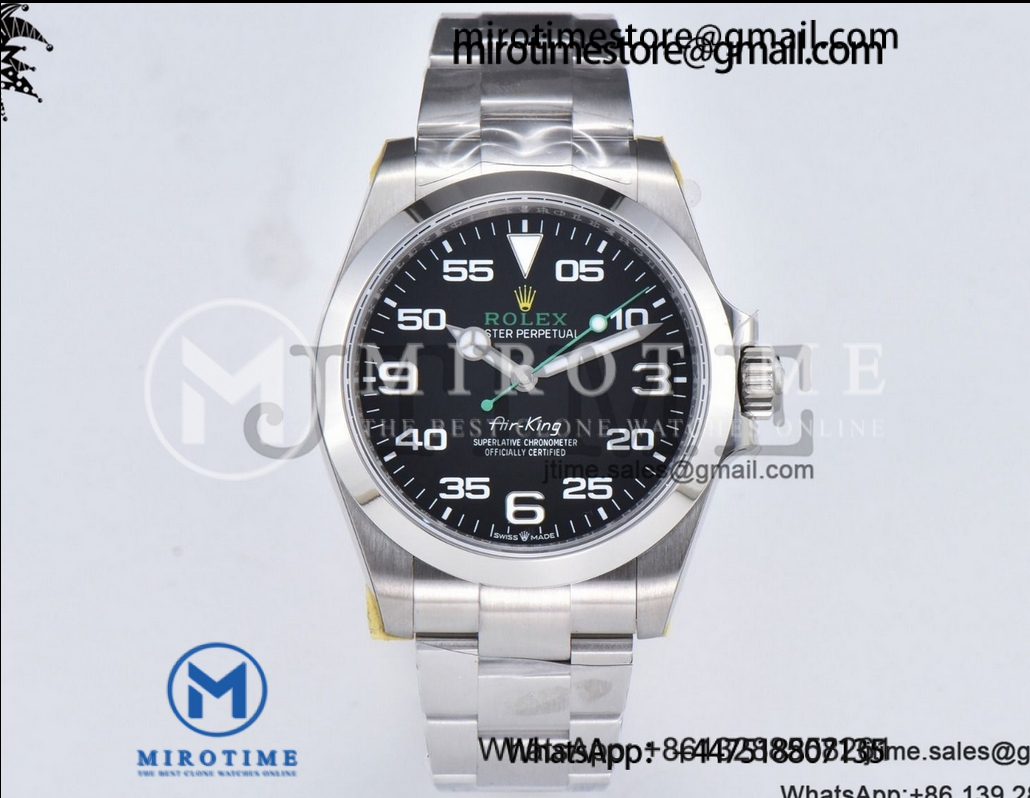 AirKing 126900 40mm SS JVSF 1:1 Best Edition 904L Steel Smooth Bezel Black Dial on SS Oyster Bracelet A3230