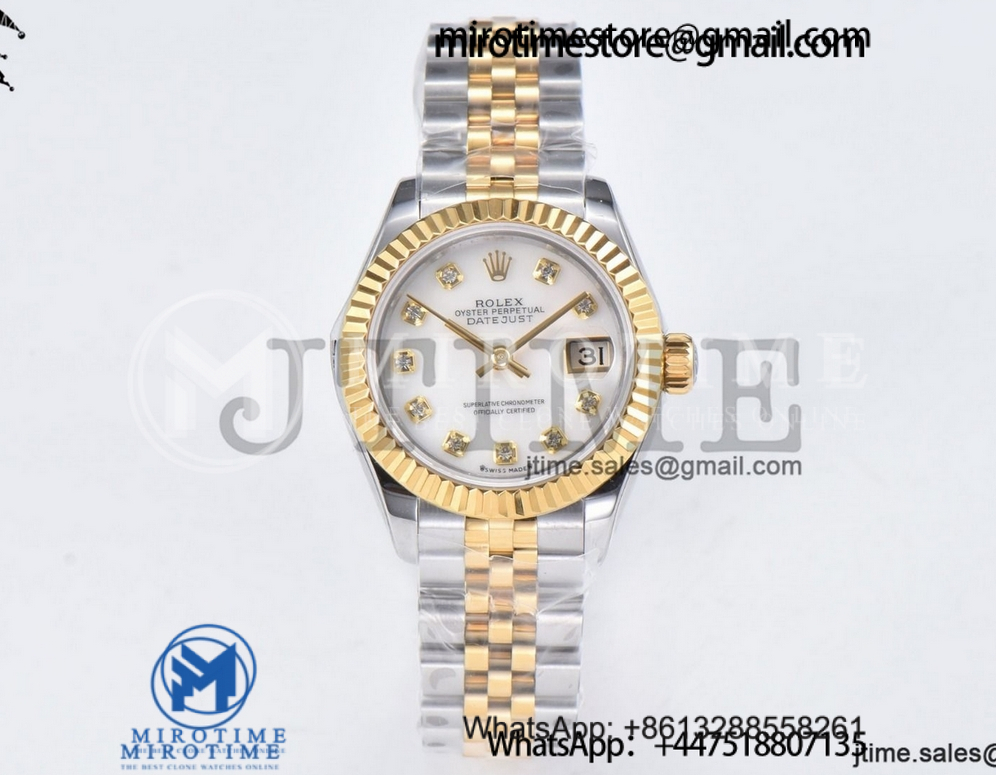 Datejust 28 Ladies SS/YG WF White Diamonds Dial Fluted Bezel on YG/SS Jubilee Bracelet A2671