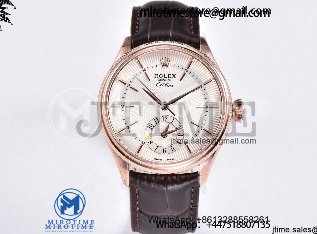 Cellini 50529 Dual Time KZF 1:1 RG Best Edition White Dial on Black Leather Strap Asia 23J