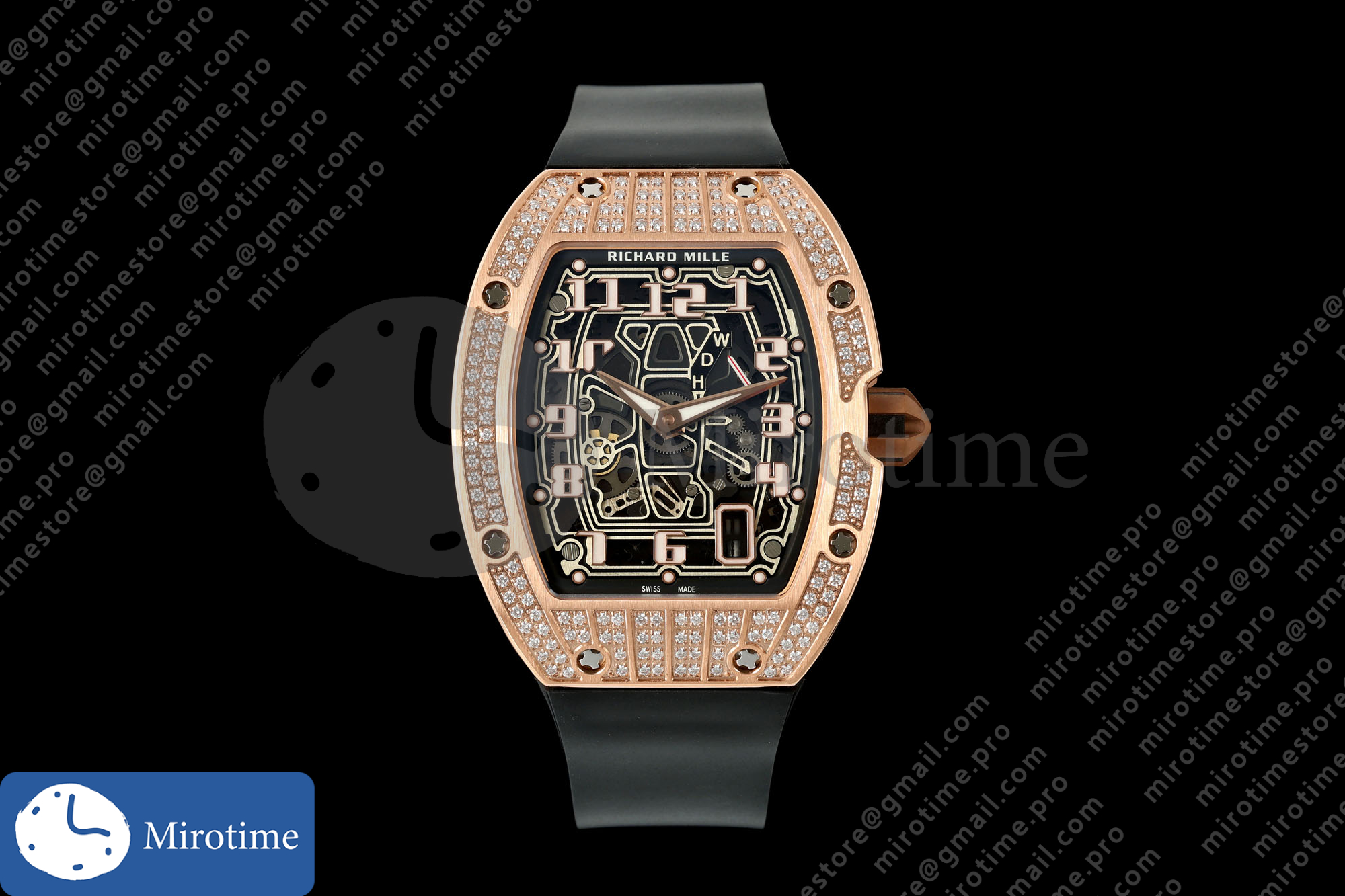 AVF RM67-01 RG Skeleton Dial Diamonds Bezel on Black Rubber Strap CRMA6 Clone