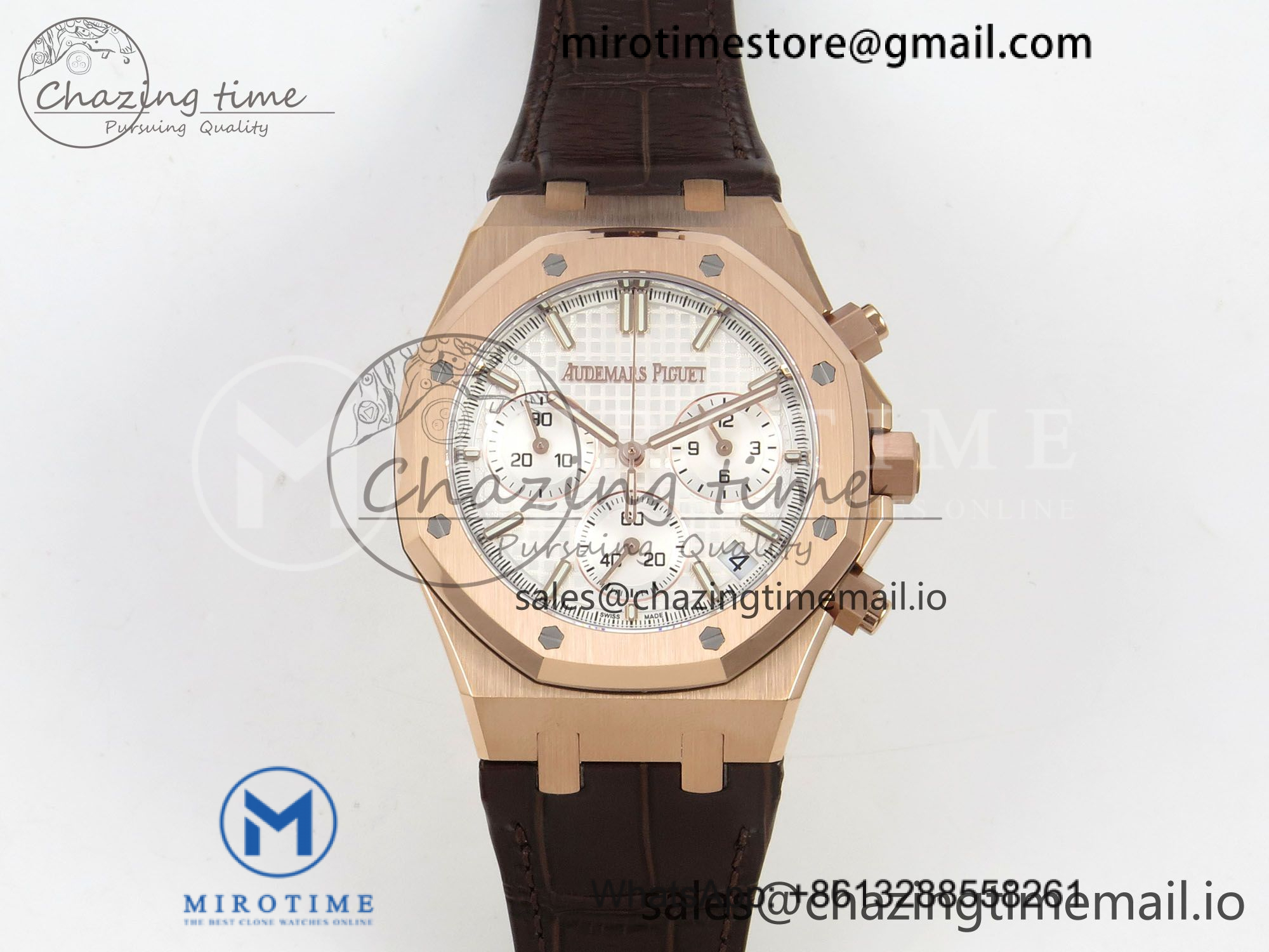 Royal Oak Chrono 26240 RG DDF 1:1 Best Edition White Dial on Brown Leather Strap DD4401 Super Clone Gain Weight (SW Dial)