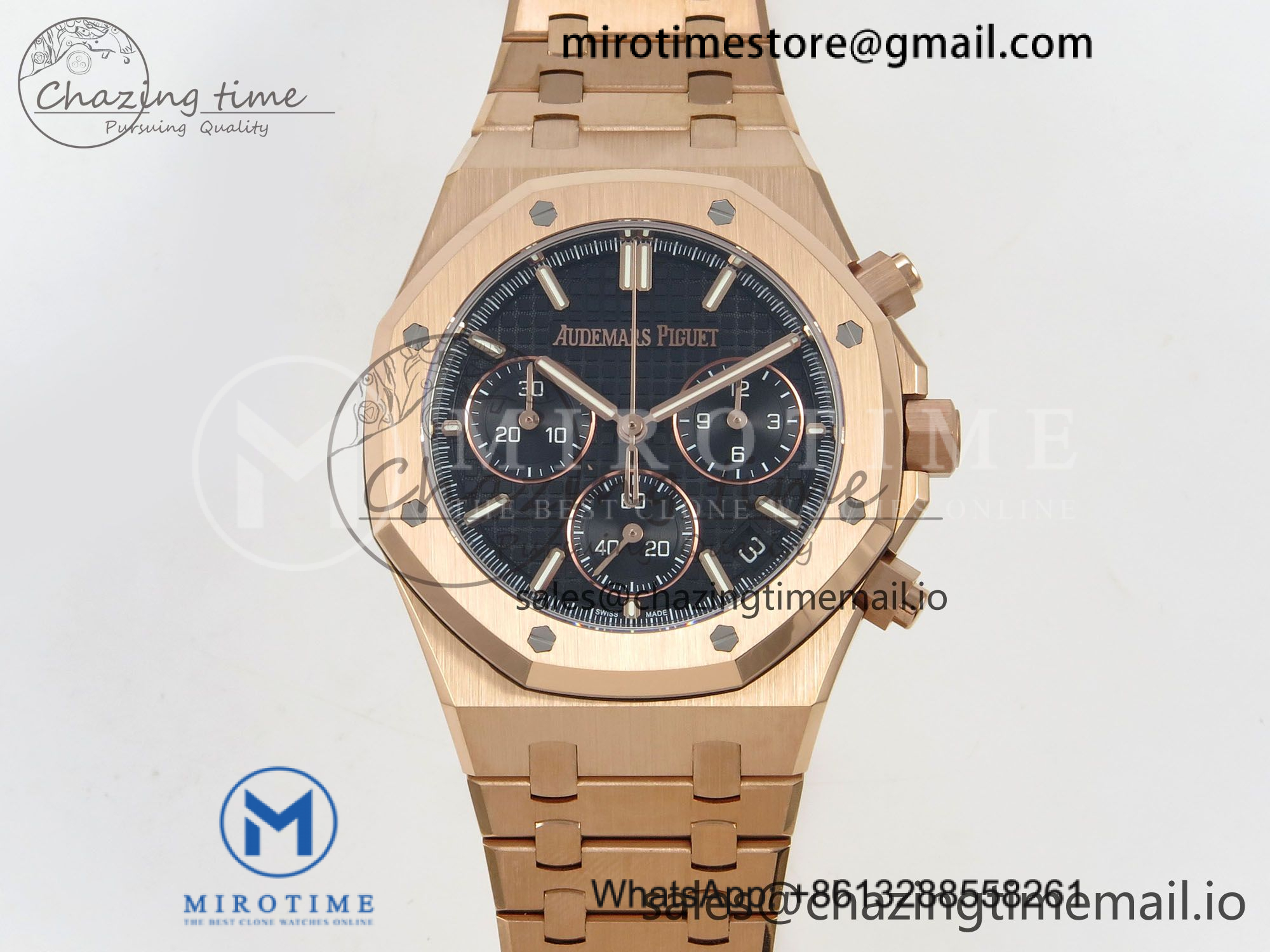 Royal Oak Chrono 26240 RG DDF 1:1 Best Edition Black Dial on RG Bracelet DD4401 Super Clone Gain Weight (SW Dial)