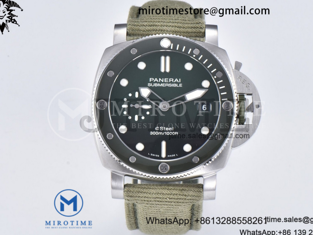 PAM1287 Submersible QuarantaQuattro 44mm SS VSF 1:1 Best Edition Green Dial on Green Nylon Strap P900