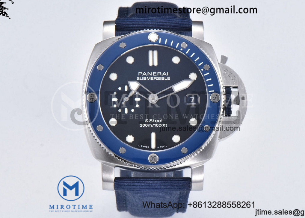 PAM1289 Submersible QuarantaQuattro 44mm SS VSF 1:1 Best Edition Blue Dial on Blue Nylon Strap P900