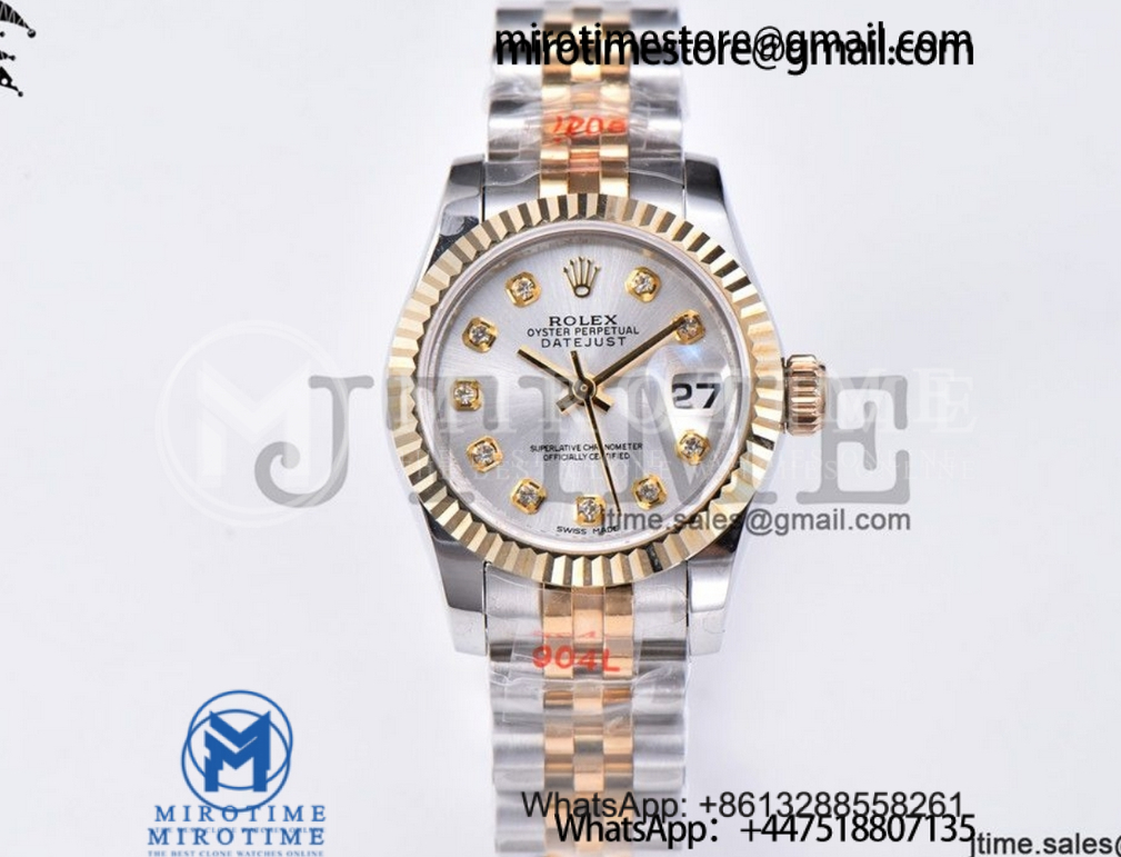 Ladies Datejust 26mm YG Plated 904L Steel GMF Best Edition Silver Dial Diamond Markers on Jubilee Bracelet A2671