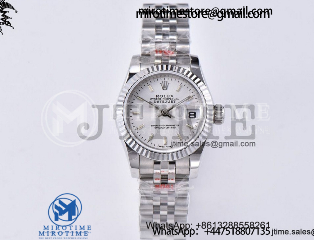 Ladies Datejust 26mm Fluted Bezel 904L Steel GMF Best Edition Silver Dial Stick Markers on Jubilee Bracelet A2671