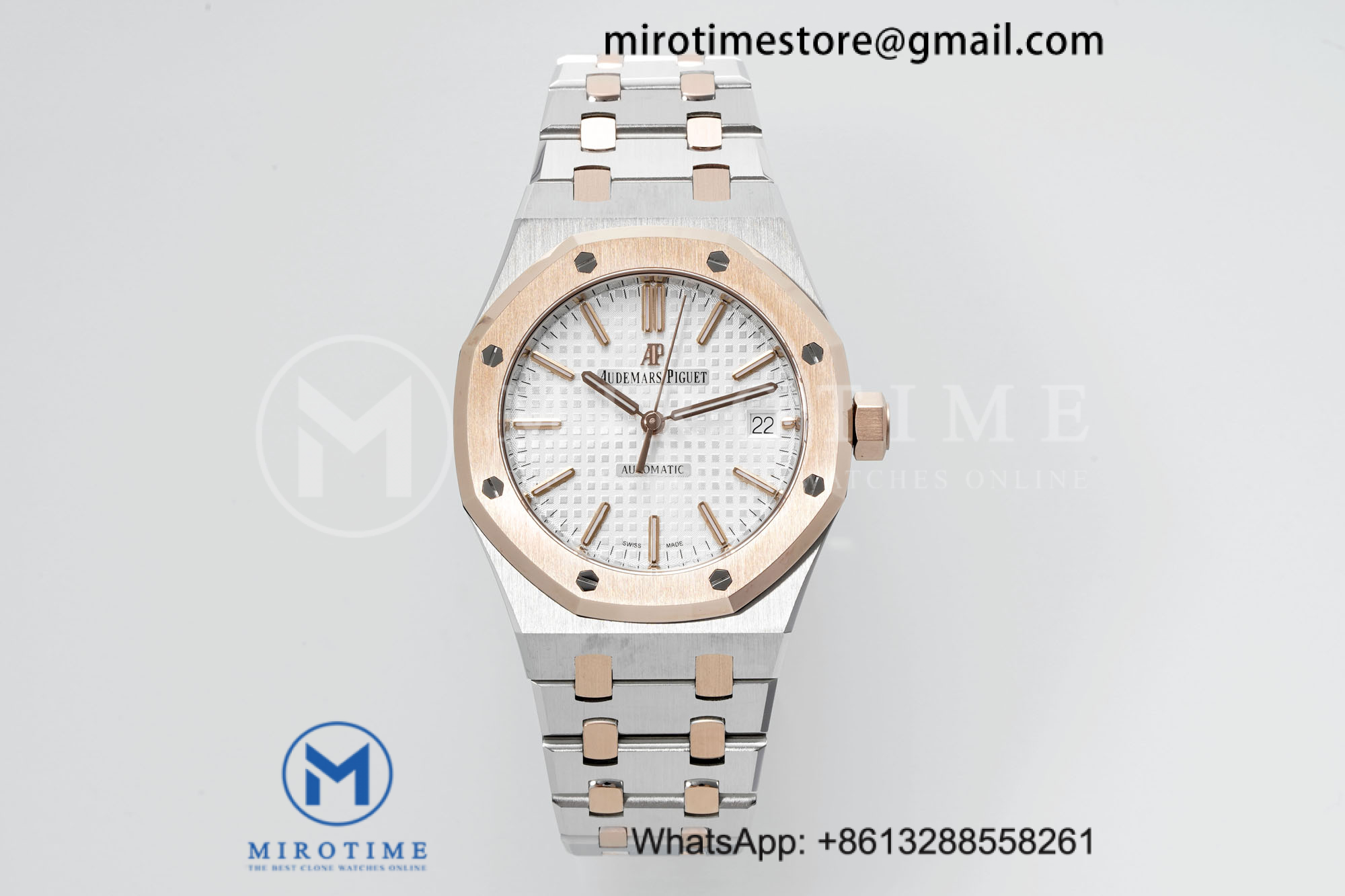 Royal Oak 37mm 15450 SS/RG APSF 1:1 Best Edition White Textured Dial on SS /RG Bracelet SA3120 Super Clone