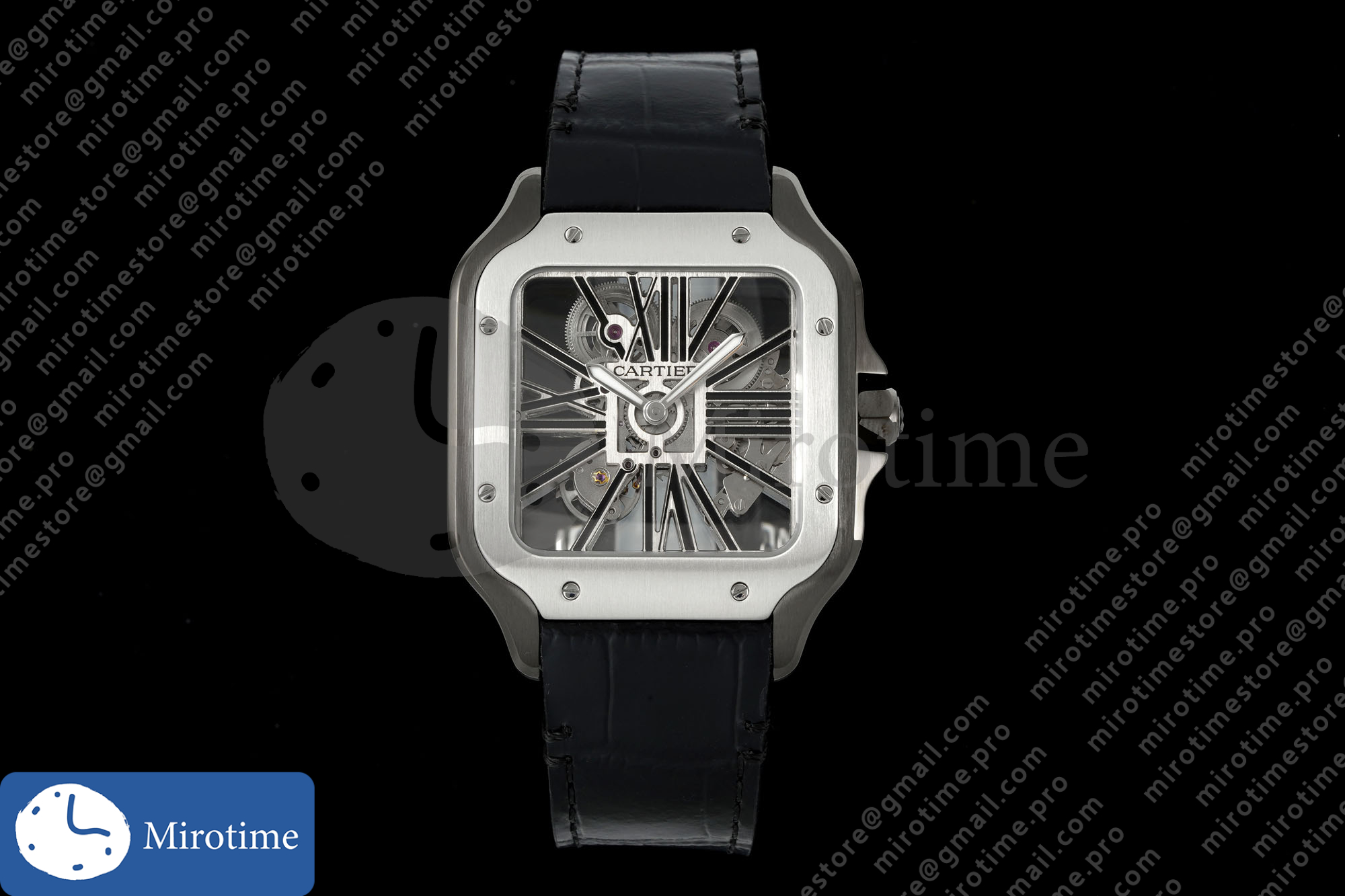 Santos Skeleton SS/PVD RICH 1:1 Best Edition Skeleton Dial on Black Leather Strap 9611MC Super Clone V2