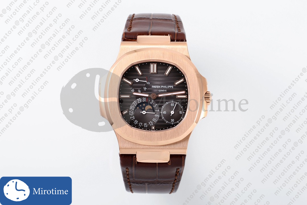 Nautilus 5712 RG PPF 1:1 Best Edition Gray Dial on Brown Leather Strap A240 Super Clone V3