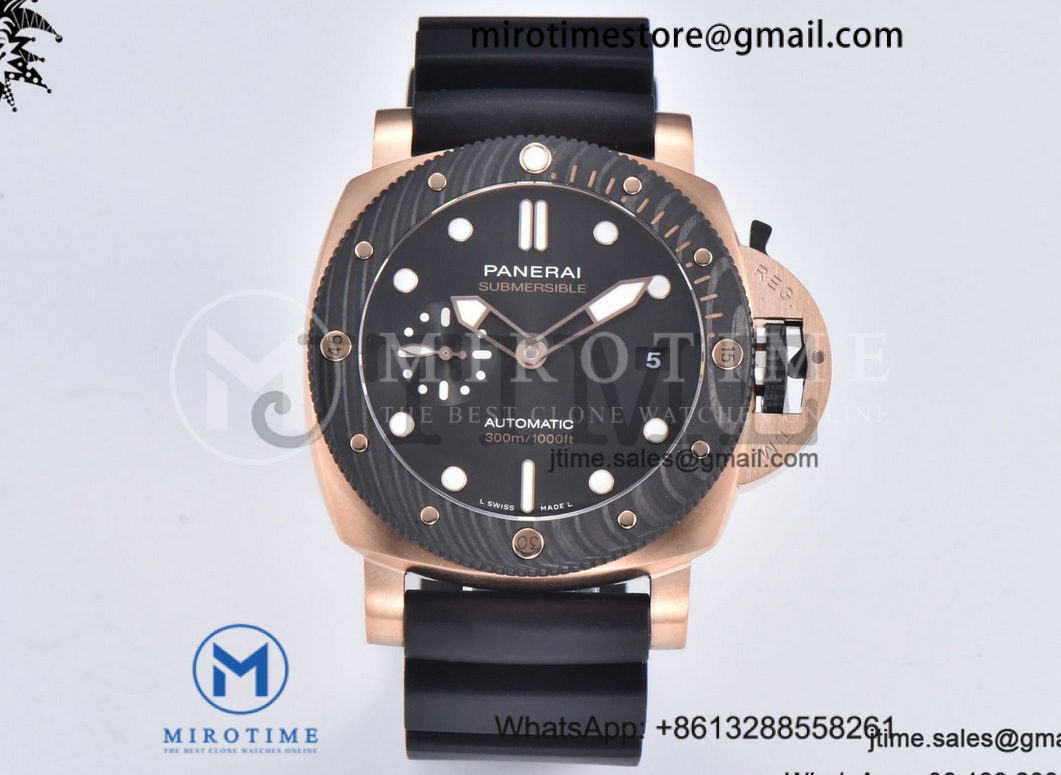 PAM1070 Submersible QuarantaQuattro RG VSF 1:1 Best Edition Black Dial on Black Rubber Strap P900