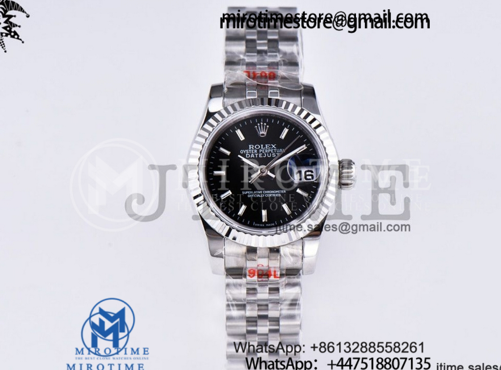 Ladies Datejust 26mm Fluted Bezel 904L Steel GMF Best Edition Black Dial Roman Markers on Jubilee Bracelet A2671