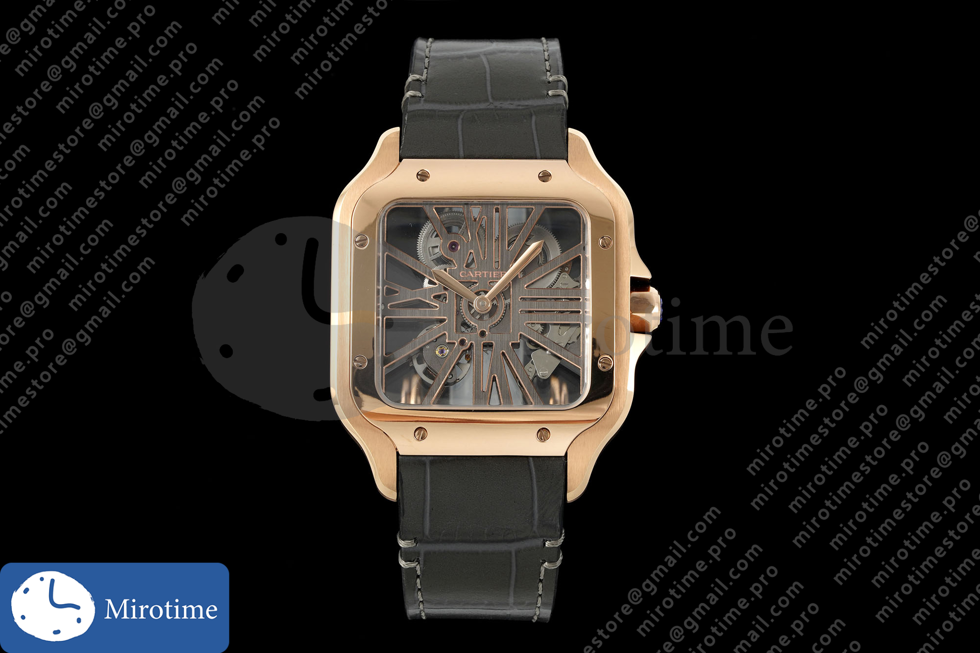 Santos Skeleton RG RICH 1:1 Best Edition Skeleton Dial on Brown Leather Strap 9611MC Super Clone V2