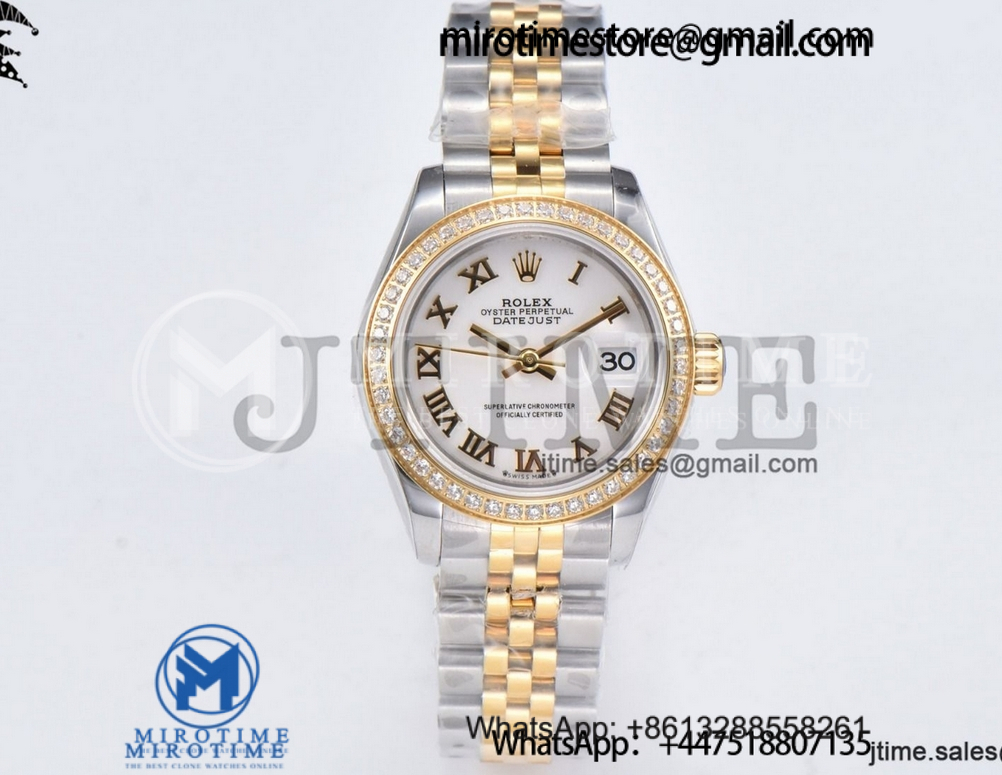Datejust 28 Ladies SS/YG WF White Dial Diamonds Bezel on YG/SS Jubilee Bracelet A2671
