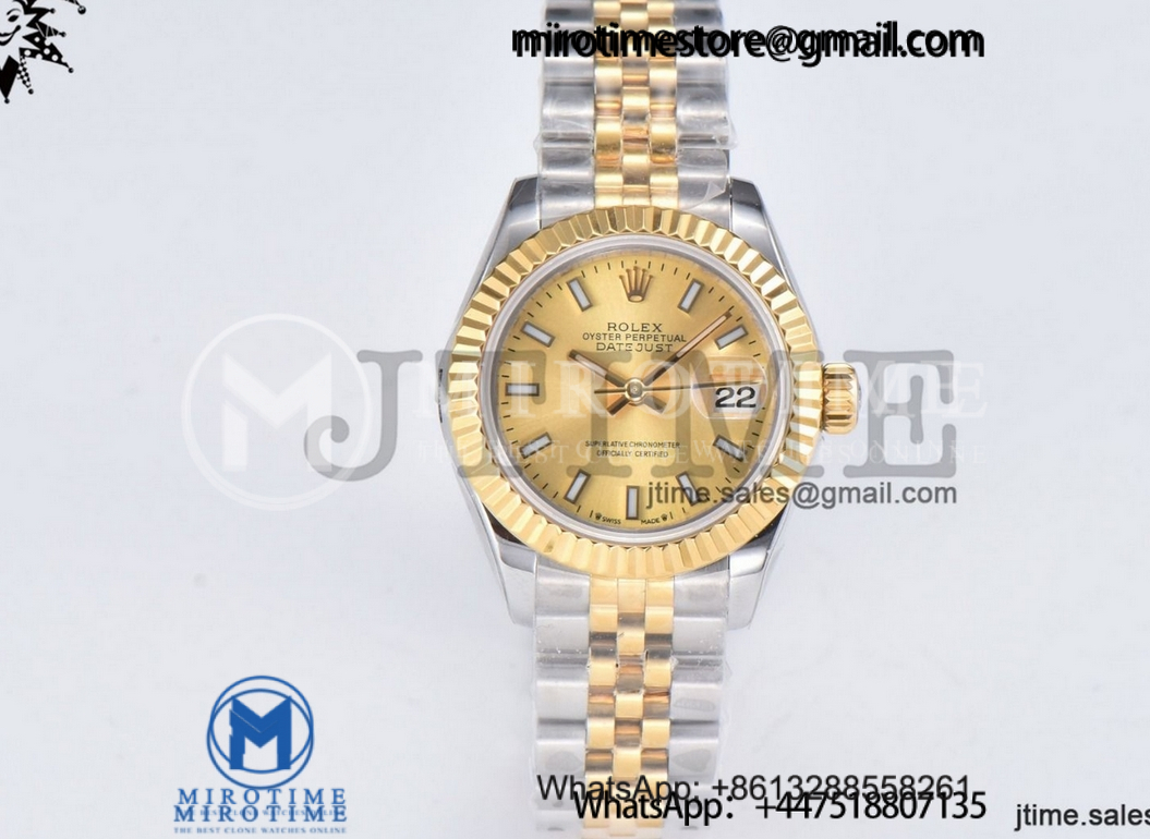 Datejust 28 Ladies SS/YG WF YG Dial Fluted Bezel on YG/SS Jubilee Bracelet A2671