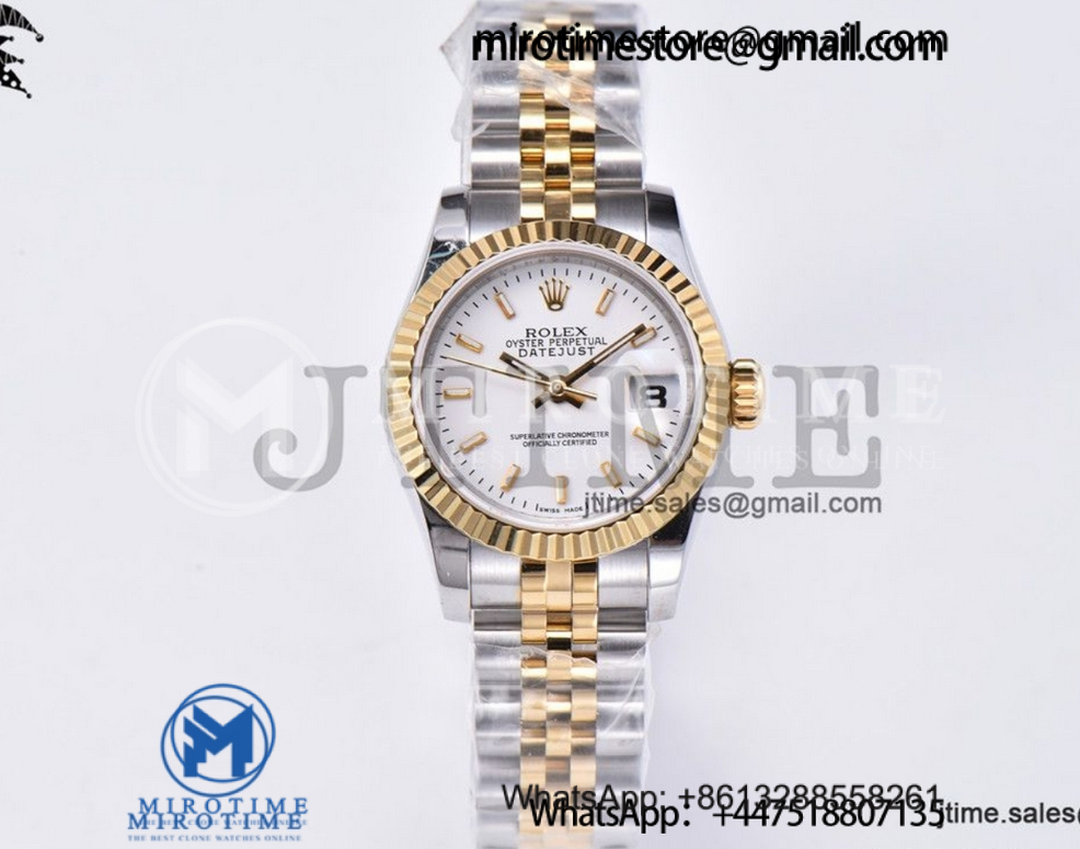 Ladies Datejust 26mm YG Plated 904L Steel GMF Best Edition White Dial Stick Markers on Jubilee Bracelet A2671